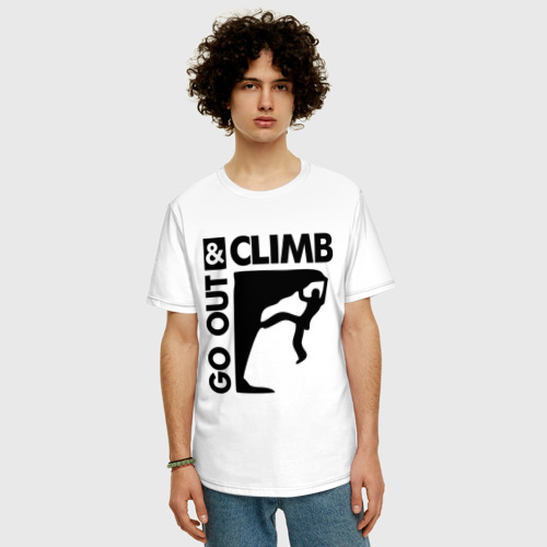 Мужская футболка хлопок Oversize Go out and climb, цвет белый - фото 3