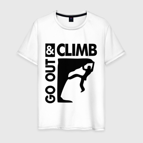 Мужская футболка хлопок Go out and climb, цвет белый