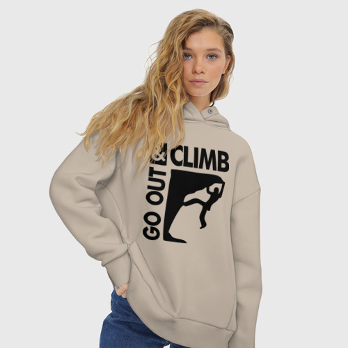 Женское худи Oversize хлопок Go out and climb, цвет миндальный - фото 4