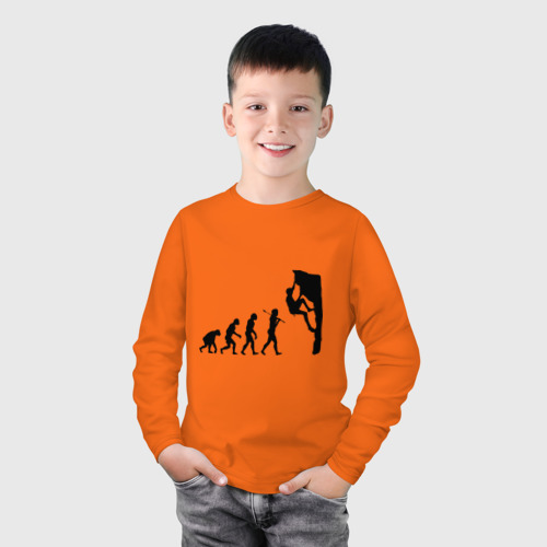 Детский лонгслив хлопок Эволюция альпиниста, цвет оранжевый - фото 3