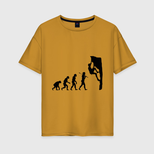 Женская футболка хлопок Oversize Эволюция альпиниста, цвет горчичный