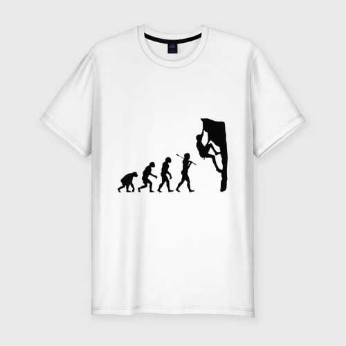 Мужская приталенная футболка из хлопка с принтом Эволюция альпиниста, вид спереди №1