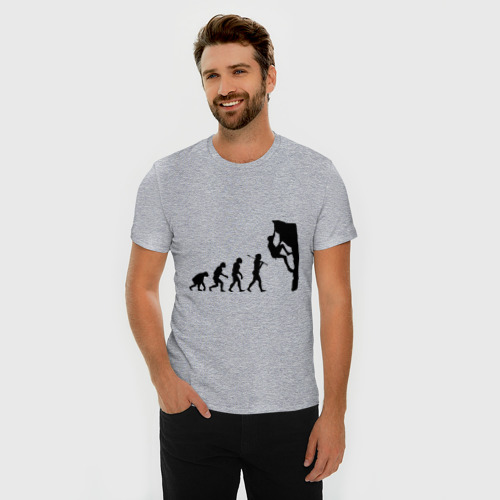 Мужская футболка хлопок Slim с принтом Эволюция альпиниста, фото на моделе #1