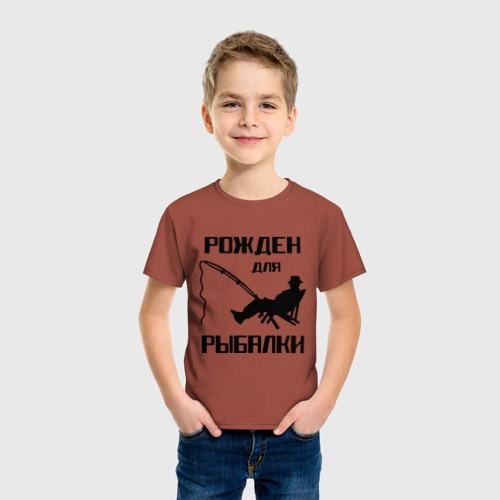 Детская футболка хлопок Рожден для рыбалки, цвет кирпичный - фото 3