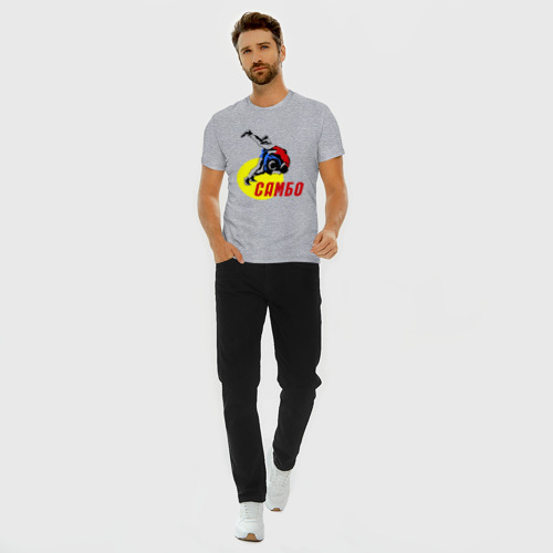 Мужская футболка хлопок Slim Спорт самбо, цвет меланж - фото 5