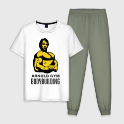 Мужская пижама с белой футболкой хлопок Arnold bodybuilding