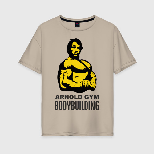 Женская футболка хлопок Oversize Arnold bodybuilding, цвет миндальный