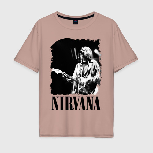 Мужская футболка хлопок Oversize nirvana kurt cobain, цвет пыльно-розовый