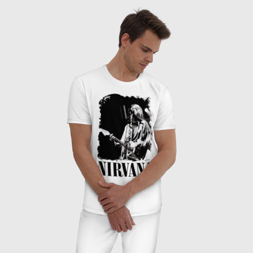 Мужская пижама хлопок nirvana kurt cobain, цвет белый - фото 3