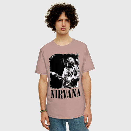 Мужская футболка хлопок Oversize nirvana kurt cobain, цвет пыльно-розовый - фото 3