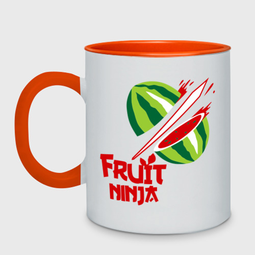 Кружка двухцветная с принтом Fruit Ninja, вид спереди #2