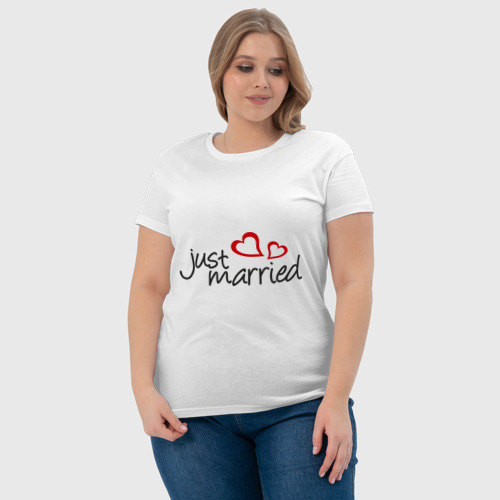 Женская футболка хлопок Just married (два сердца), цвет белый - фото 6