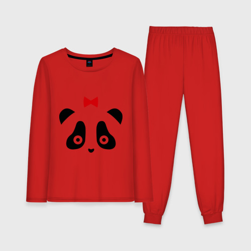 Женская пижама с лонгсливом хлопок Панда женская, цвет красный