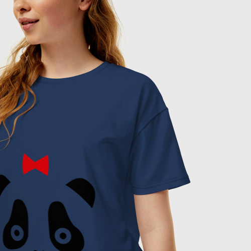 Женская футболка хлопок Oversize Панда женская, цвет темно-синий - фото 3