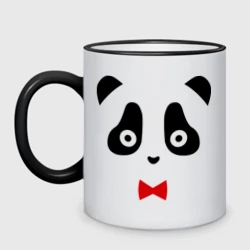 Кружка двухцветная Панда джентльмен с галстуком бабочкой