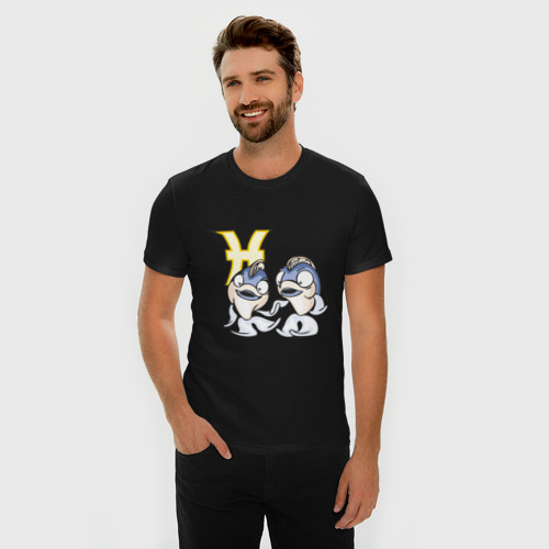 Мужская футболка хлопок Slim Знак зодиака Рыбы, цвет черный - фото 3