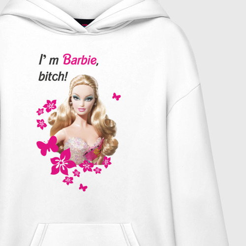 Худи SuperOversize хлопок I\'m Barbie, bitch, цвет белый - фото 3