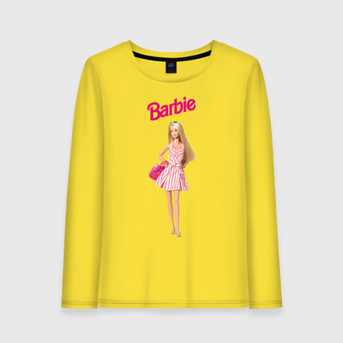 Женский лонгслив хлопок Барби на прогулке, цвет желтый