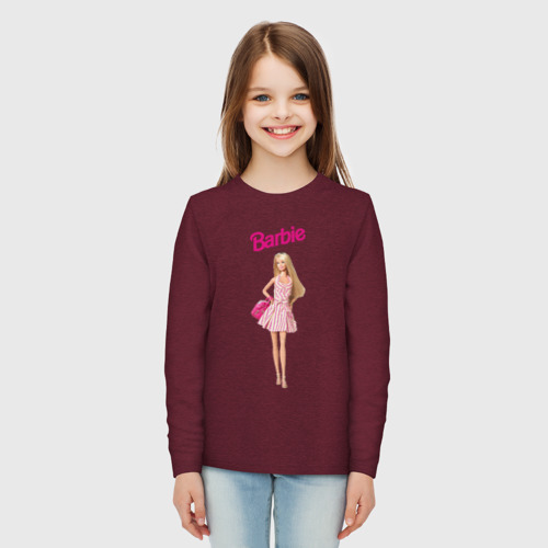 Детский лонгслив хлопок Барби на прогулке, цвет меланж-бордовый - фото 5