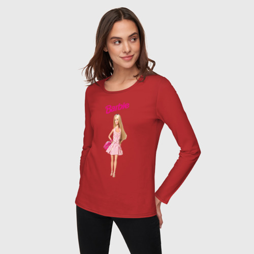 Женский лонгслив хлопок Барби на прогулке, цвет красный - фото 3