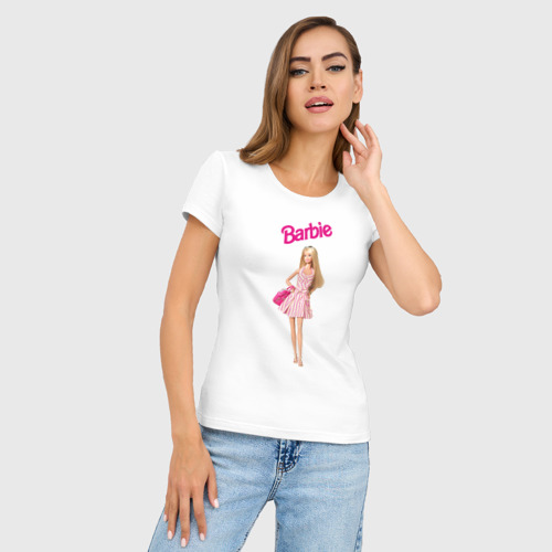 Женская футболка хлопок Slim Барби на прогулке, цвет белый - фото 3