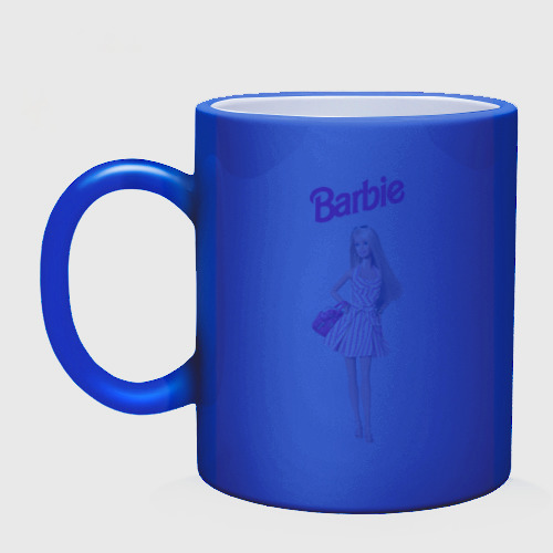 Кружка хамелеон Барби на прогулке, цвет белый + синий - фото 3
