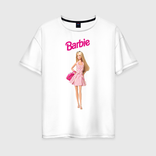 Женская футболка хлопок Oversize Барби на прогулке, цвет белый