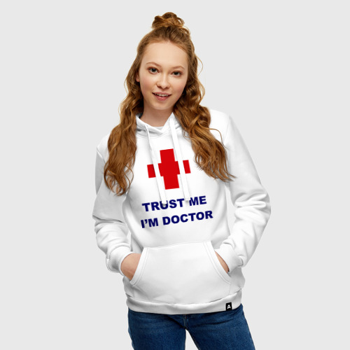 Женская толстовка хлопок trust me i am doctor, цвет белый - фото 3