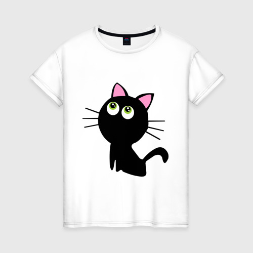 Женская футболка хлопок Маленький котенок, цвет белый