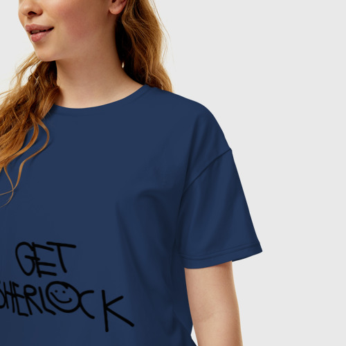 Женская футболка хлопок Oversize Get Sherlock, цвет темно-синий - фото 3