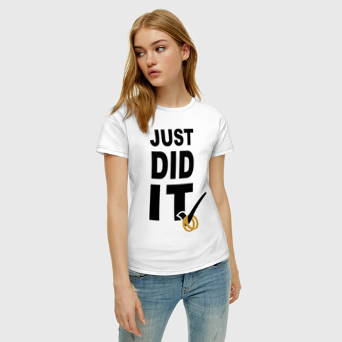 Женская футболка хлопок Just did it, цвет белый - фото 3