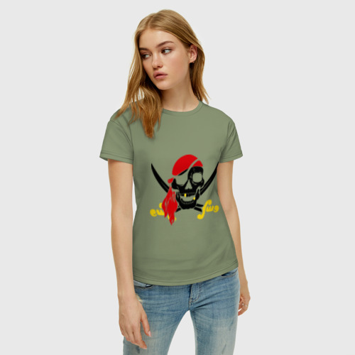 Женская футболка хлопок Пиратский череп, цвет авокадо - фото 3