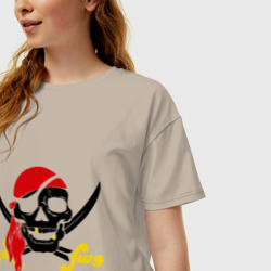 Женская футболка хлопок Oversize Пиратский череп - фото 2