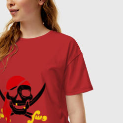 Женская футболка хлопок Oversize Пиратский череп - фото 2