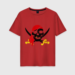 Женская футболка хлопок Oversize Пиратский череп