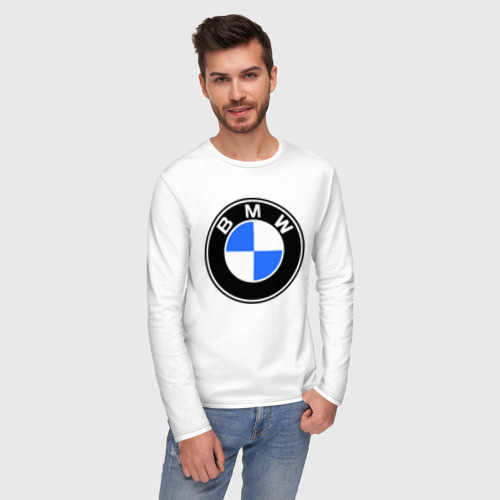 Мужской лонгслив хлопок Logo BMW, цвет белый - фото 3