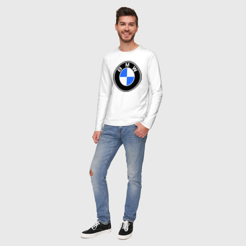 Мужской лонгслив хлопок Logo BMW, цвет белый - фото 5