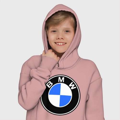 Детское худи Oversize хлопок Logo BMW, цвет пыльно-розовый - фото 12