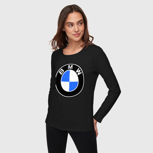 Женский лонгслив хлопок Logo BMW, цвет черный - фото 3
