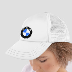 Кепка с принтом Logo BMW для ребенка, вид на модели спереди №4. Цвет основы: белый