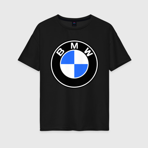Женская футболка хлопок Oversize Logo BMW, цвет черный
