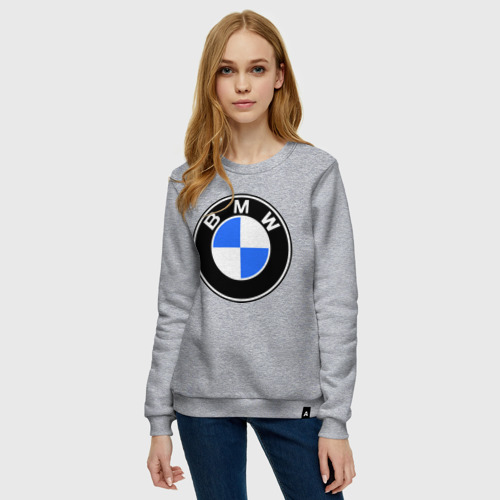 Женский свитшот хлопок Logo BMW, цвет меланж - фото 3