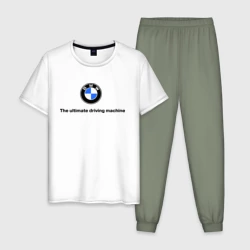 Мужская пижама с белой футболкой хлопок The ultimate driving machine