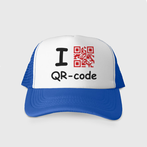 Кепка тракер с сеткой I love QR-code, цвет синий