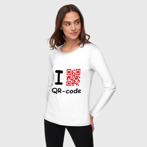 Женский лонгслив хлопок I love QR-code, цвет белый - фото 3