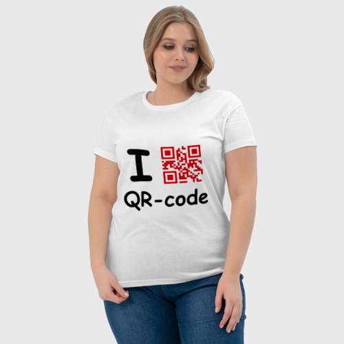 Женская футболка хлопок I love QR-code, цвет белый - фото 6