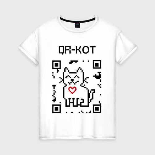 Женская футболка из хлопка с принтом QR-code-kote, вид спереди №1