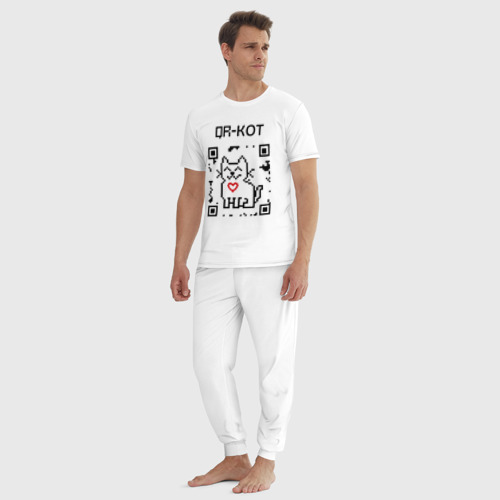 Мужская пижама хлопок QR-code-kote, цвет белый - фото 5