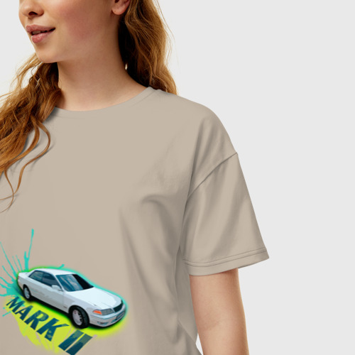 Женская футболка хлопок Oversize Toyota mark2 белая, цвет миндальный - фото 3