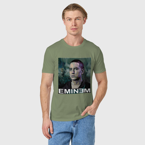 Мужская футболка хлопок постер Eminem, цвет авокадо - фото 3